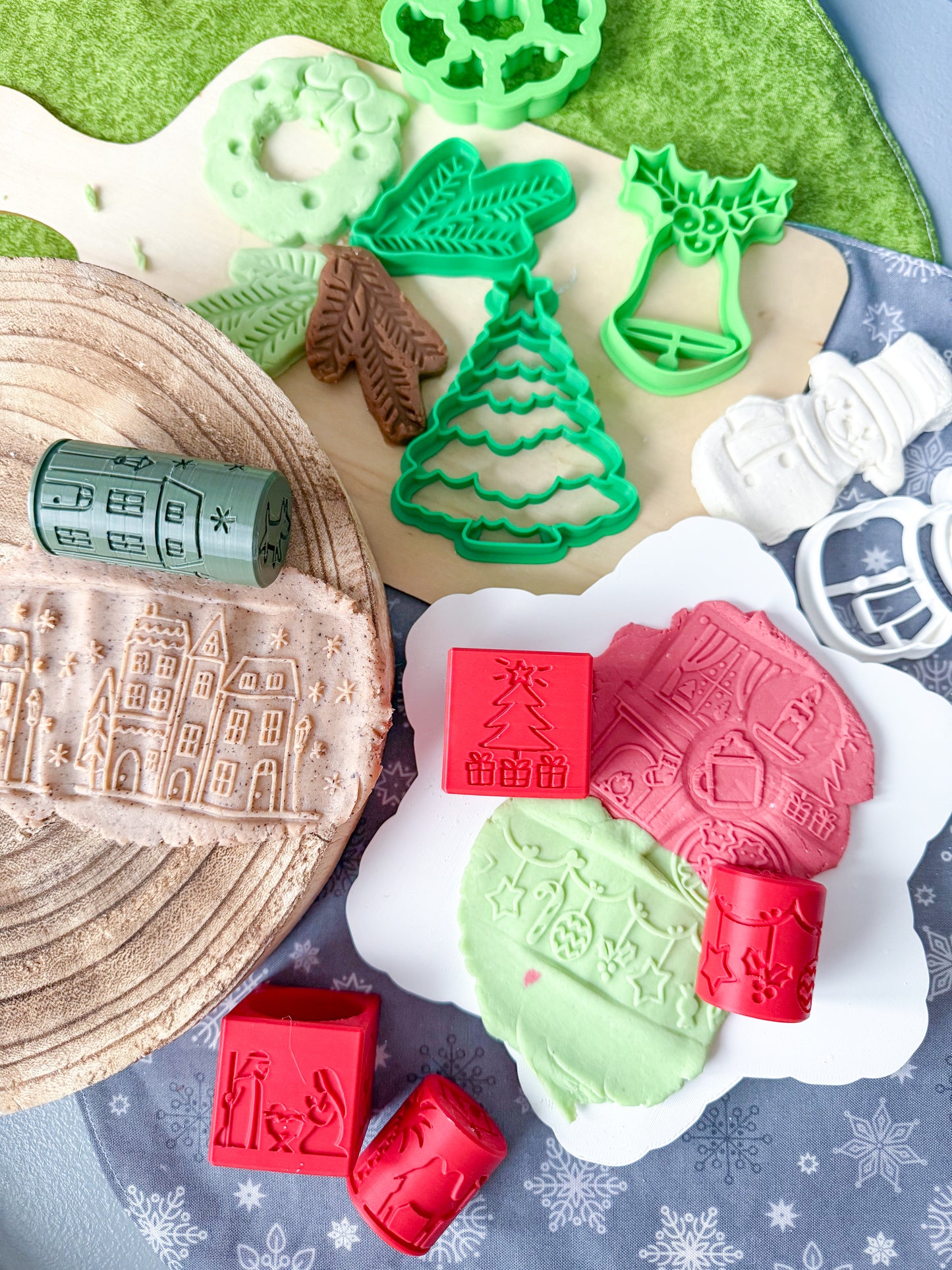 Traditional Christmas Playdough Cutters, Inniko Design Rollers and 2in1 cube.