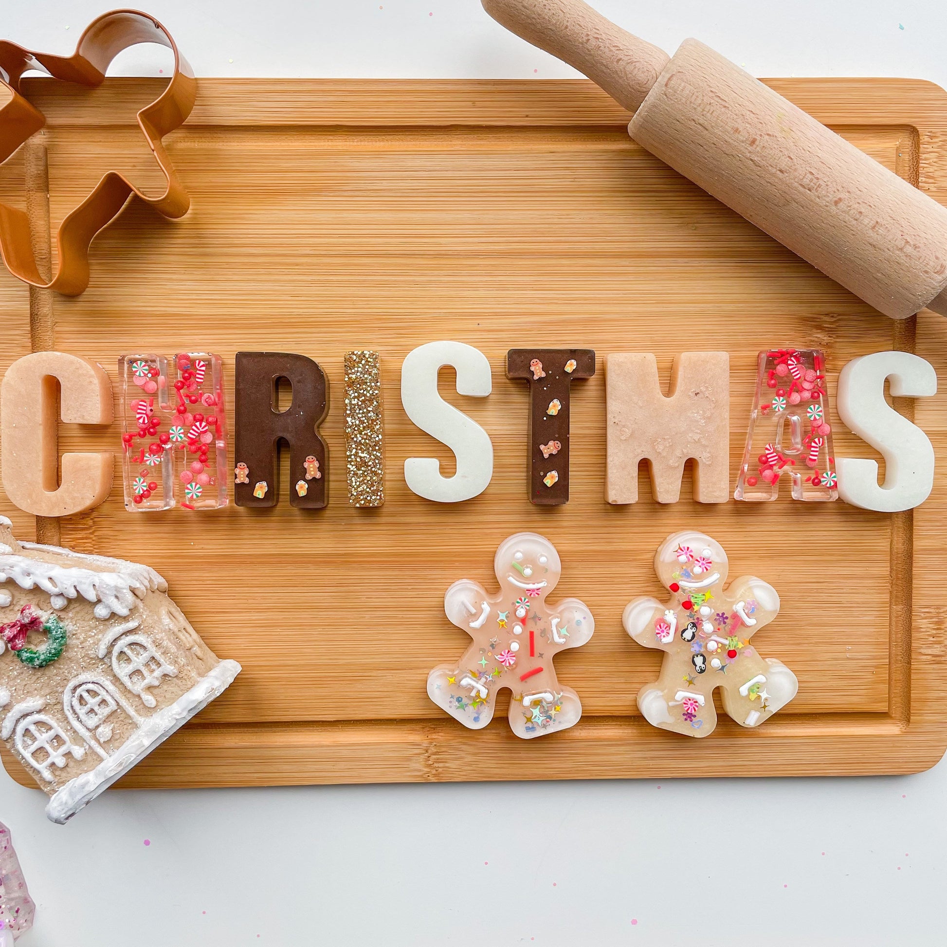 Christmas Gingerbread Topic Word, resin, glitter, sensory, play, learning, christmas, preschool, nursery, children, toddler, childminder