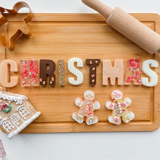 Christmas Gingerbread Topic Word, resin, glitter, sensory, play, learning, christmas, preschool, nursery, children, toddler, childminder