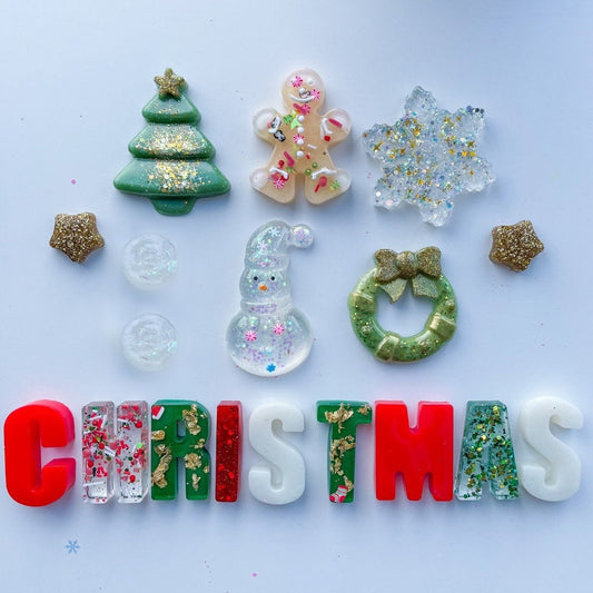 Christmas Resin Mix, snowman, tree, wreath, gingerbread, preschool, toddler, toys, winter, handmade, stocking filler, sensory, play dough