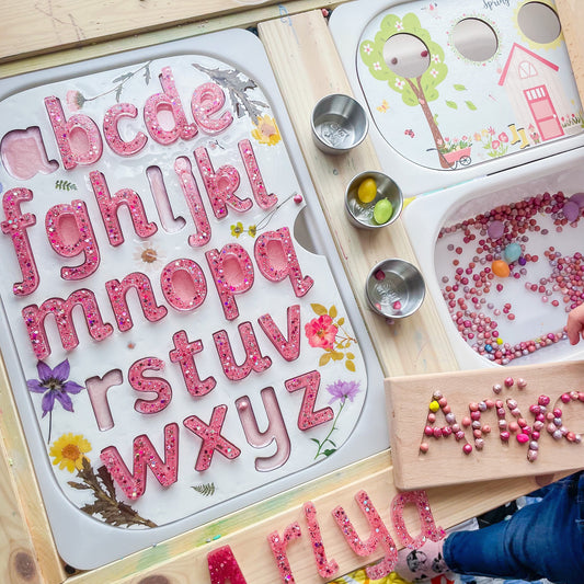 White Customised Alphabet Tray for Flisat Table, literacy maths phonics reading writing counting