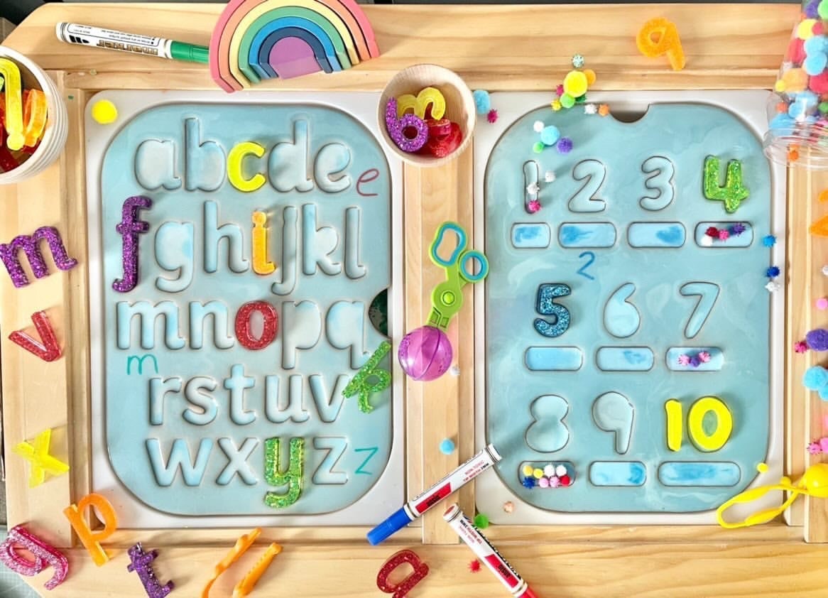 White Customised Number Trays for Flisat Table, literacy maths phonics reading writing counting