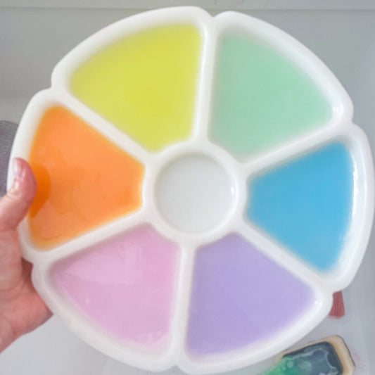 Pastel Rainbow Open Ended sensory tinker tray