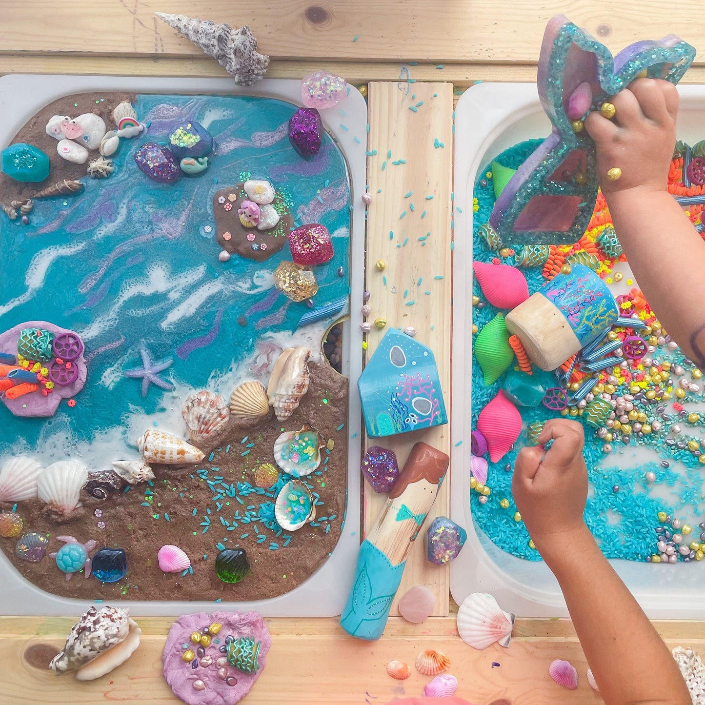 Magical Mermaid Themed Resin Playscape Tray for Flisat Table, Fairies, Sparkly, Sensory Play Messy Toy Imaginative Small World, Playdough