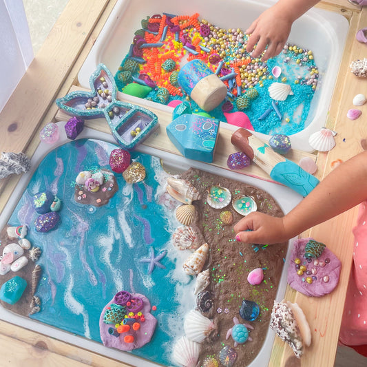 Magical Mermaid Themed Resin Playscape Tray for Flisat Table, Fairies, Sparkly, Sensory Play Messy Toy Imaginative Small World, Playdough