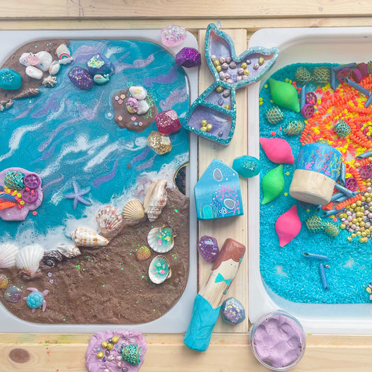 Magical Mermaid Themed Resin Playscape Tray for Flisat Table, Fairies, Sparkly, Sensory Play Messy Toy Imaginative Small World, Playdough