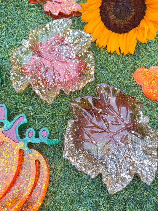 Autumn Glittery Leaf Trinket Tray