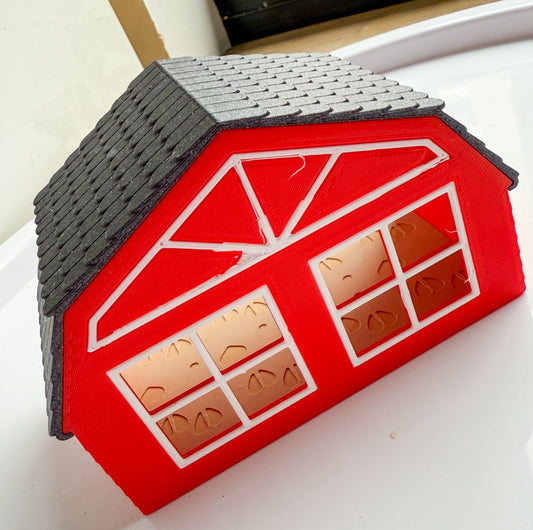 Build your own barn (with doors at front) - imperfect colour print on white lines