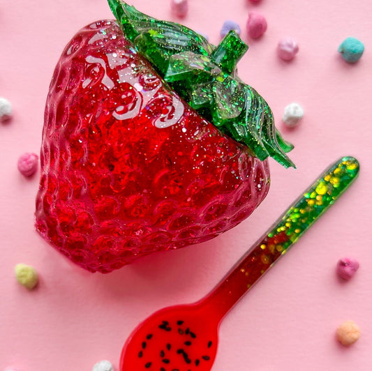 Strawberry Trinket Jar with Lid and Matching Spoon