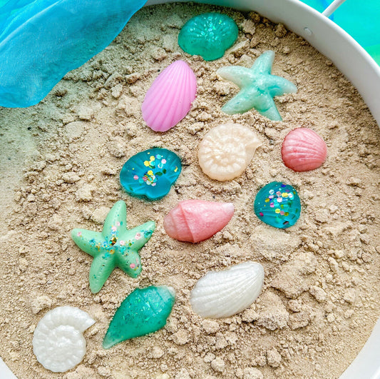Resin Seashells Set of 10 Glitter Pastel Loose parts Small World Play
